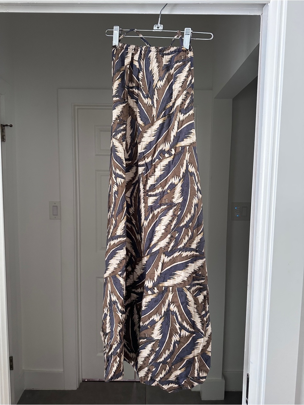 Prana Feather-Print Midi dress  in Brown and Navy